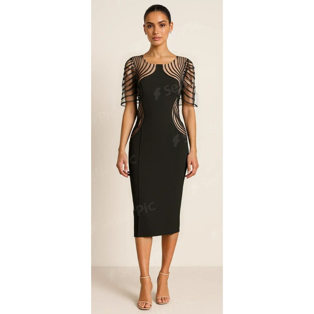 Katherine Kelly Paneled Sheath Dress Sz 4 Bodycon Knee-length sheer silhouette